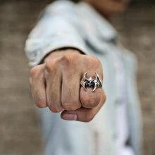 1 pieza Anillo para hombre, anillo de dedo índice personalizado de plata tailandesa creativa, joyería de anillo único de moda para hombres - Plata antigua - Ver 2