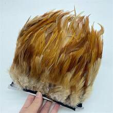 1米/39英寸天然野雉羽毛修邊織帶手工藝品裁縫服裝diy手工裝飾寬度4-6英寸 羽毛家居配件