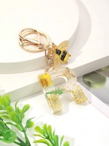 1入組女性時尚蜜蜂、雛菊和乾花、蝴蝶、字母r裝飾萬用鑰匙扣吊墜