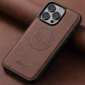 Suteni PU Leather Is Suitable For MagSafe Wireless Charging Phone Cases Compatible With Iphone 16 Pro Max 15 Plus 14 13 12 For Galaxy S25 S24 Ultra S23 S22 For Pixel 9 Pro XL /Apple