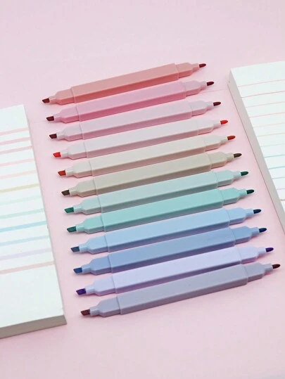 X Jess 12pcs Assorted Colors Aesthetic Square Highlighters Pens Dual Tips Marker Pen Highlighters No Bleed, Water Based, Quick Dry For School Office Journal Supplies Back To School