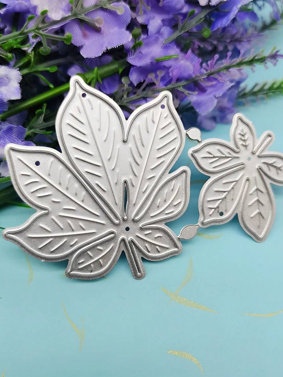 1pc Silver Maple Leaf Shaped Embossing Plate, Suitable For Gift And Greeting Card Decoration - Silver - View 1