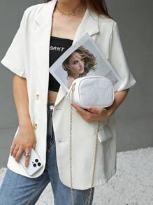 1pc Fashionable Alligator Print Small Square Crossbody Bag, Simple And Versatile, Summer New Bag For Women With Texture, High-End Feeling Shoulder Crossbody Bag With Chain, High-End Alligator Print Small Round Bag For Women, Summer New Mini Versatile Shoulder Crossbody Bag With Chain - White - View 3