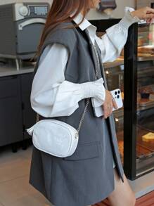 1pc Fashionable Alligator Print Small Square Crossbody Bag, Simple And Versatile, Summer New Bag For Women With Texture, High-End Feeling Shoulder Crossbody Bag With Chain, High-End Alligator Print Small Round Bag For Women, Summer New Mini Versatile Shoulder Crossbody Bag With Chain - White - View 2