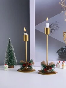 2pcs Wrought Iron Simple Style Christmas Pinecone Decor Candle Holder - Red - View 4