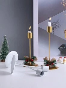 2pcs Wrought Iron Simple Style Christmas Pinecone Decor Candle Holder - Red - View 3