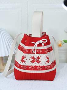聖誕節便攜式抽繩細節女式手提包單肩包斜挎包聖誕樹，雪最佳聖誕禮物，適合女士、女朋友和家人