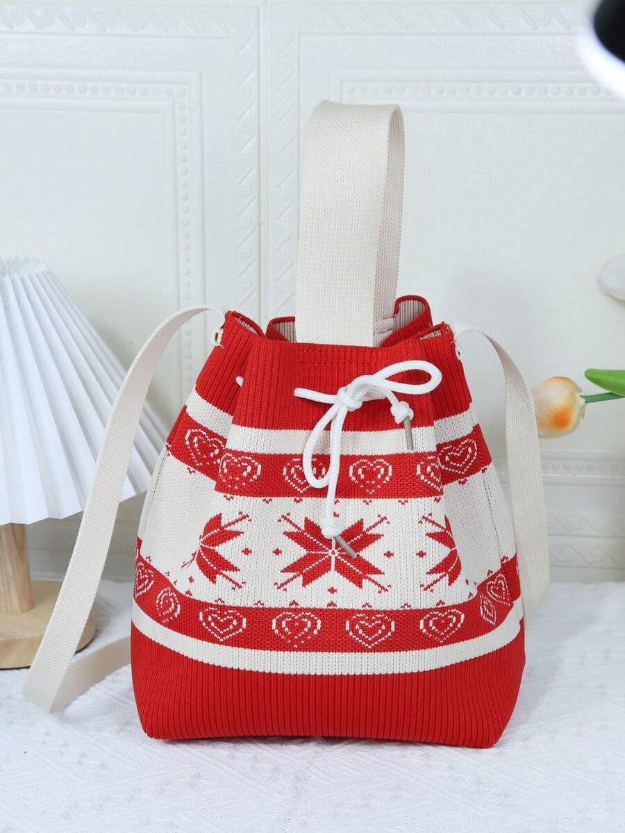 聖誕節便攜式抽繩細節女式手提包單肩包斜挎包聖誕樹，雪最佳聖誕禮物，適合女士、女朋友和家人