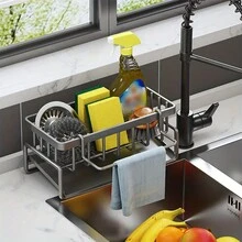 1 Miếng Phòng bếp Vật dụng trong nhà Giá thoát nước Tường Đa chức năng Giá thoát nước Mới Nhiều lớp Thép không gỉ Giẻ Lưu trữ - Xám - Xem 3
