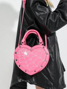 Y2k風格心形掛帶蜘蛛網手袋,哥德式搖滾蒸汽龐克新奇斜揹包,蘿莉塔風格肩背包,適用於角色扮演派對、音樂節