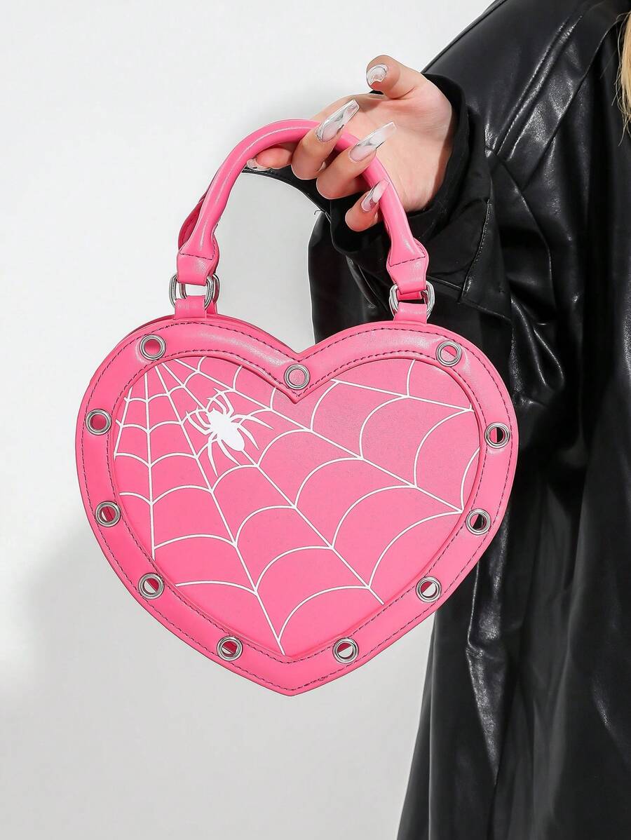 Y2k風格心形掛帶蜘蛛網手袋,哥德式搖滾蒸汽龐克新奇斜揹包,蘿莉塔風格肩背包,適用於角色扮演派對、音樂節