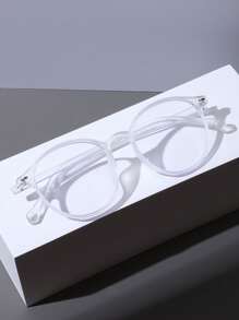1副男士透明圆形塑料无度数眼镜，适合日常佩戴 - 無色 - 查看 4