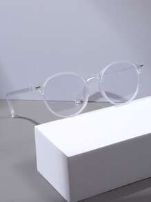 1副男士透明圆形塑料无度数眼镜，适合日常佩戴 - 無色 - 查看 1