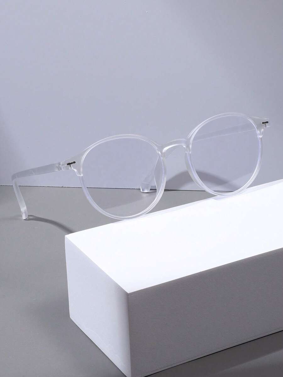 1副男士透明圆形塑料无度数眼镜，适合日常佩戴 - 無色 - 查看 1
