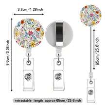 6入組可愛的花紋徽章卡卷繩、伸縮式證件掛繩,適用於護士、醫生、老師、學生及證件套、商務會議和辦公室等場合。尺寸為3.2*1.28英寸 - 彩色 - 查看 2