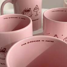 1pc Fashionable Minimalist Ceramic Pink Letter Cup - pink merry christmas - View 4