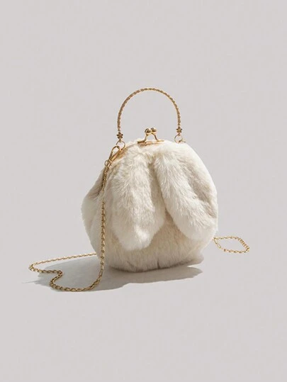 1pc Plush Rabbit Crossbody Bag, Korean Style Cute Handbag With Furry Ball Decoration, Autumn/winter