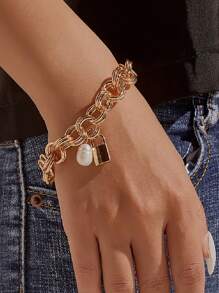 Silver-colored Chunky Link Chain Bracelet Suitable For Daily Wear - Silver - View 7