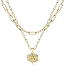 1pc Multi-layered 26 Letter Pendant Necklace With Hexagonal Collarbone Chain