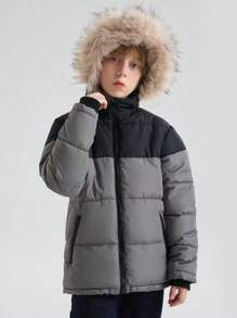 SOLOCOTE 男孩厚連帽防水&防風外套帶口袋和拉鍊,冬天 - 彩色 - 查看 2