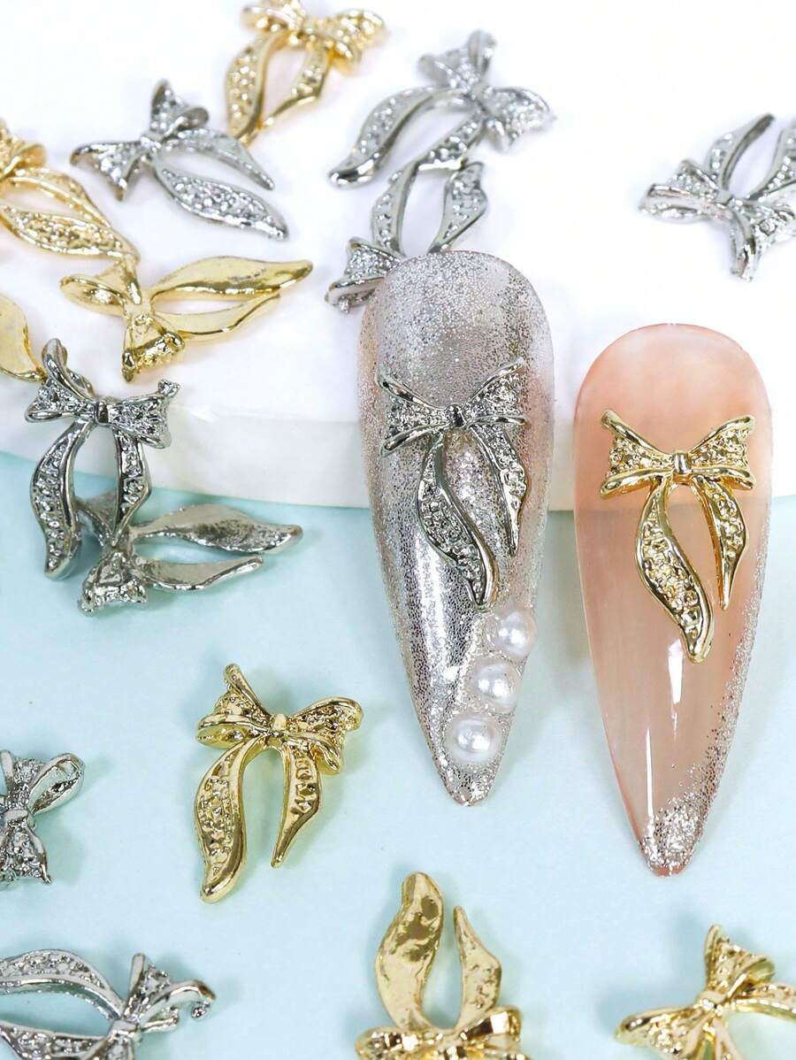 20入組可愛的金屬蝴蝶結鑲嵌鑽石指甲藝術飾品，適用於DIY韓國指甲藝術設計，女士指甲沙龍用品，美甲裝飾寶石