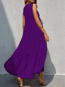 Vestido largo sin mangas y  cuello V - Morado - Ver 2