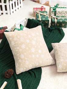 Metallic Silver Snowflake Plush Cushion Cover Without Filler - Champagne - View 4