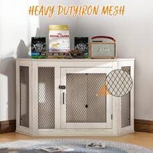 52inch Corner Dog Crate Furniture, Wooden Dog Kennel Furniture With Mesh, Decorative Wood Dog House For Indoor Use, Dog Crate For Small/Medium/Large Dog, Perfect For Limited Room - 白色 - 查看 5