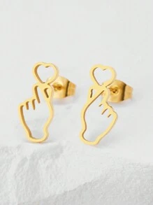 Aomogo 不銹鋼耳環 2023 年時尚鏤空手、手指和心形時尚珠寶女士派對送給朋友婚禮的最佳禮物