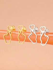 Aomogo 不銹鋼耳環 2023 年時尚鏤空手、手指和心形時尚珠寶女士派對送給朋友婚禮的最佳禮物