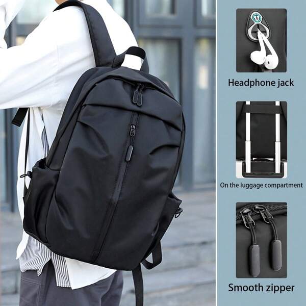 Mochila De Lazer Masculina, Material À Prova D’água, Bolsa Para Computador Com Orifício Para Fone De Ouvido, Pode Ser Colocada Na Mala, Bolsa De Viagem Simples E Multifuncional. Adequada Para Estudantes Do Ensino Médio.
