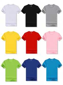 Hombres  Camiseta unicolor de cuello redondo - Verde - Ver 4