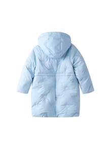 Annil Tween Girl Clothing Mid-Length Winter Down Jacket, Thickened Warm Hooded Cold And Windproof Home Jacket (Light Blue)