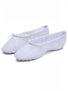 Women's White Slip On Ballet Flats, Bow Dance Practice Shoes, Sweat-Absorbent Breathable Soft Comfortable, Portable House Slippers, Drawstring Dance Shoes