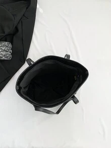 Fashionable Crocodile Print Square Work Tote Bag With Large Capacity And Shoulder Strap - Black - View 3