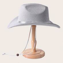 女士/男士哑光丝绸西部牛仔帽、爵士帽、复古羊毛宽边帽，配银色和 PU 皮革防风绳，欧美风格户外旅行派对帽