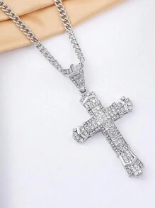 1 chiếc dây chuyền mặt thánh giá dành cho nam, phong cách Hip Hop, mặt dây chuyền pha lê sang trọng. - vàng - Xem 12