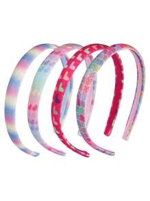 1pc Children'S Rainbow Color Headband With Unique Heart Print, 1.5cm Elastic Hair Band For Daily Wear, Birthday Parties - Pink - View 3