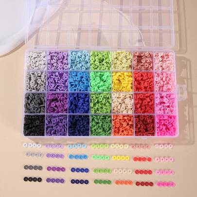 1 صندوق خرز طيني لعدة صنع الأساور 28 لون 6 ملم عرض فضفاض دائري مسطح من البوليمر كلي شابر حرف صنع المجوهرات Diy