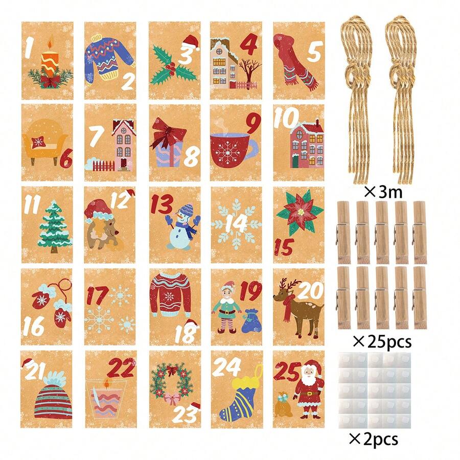 25入組聖誕卡通鹿形繪畫夾,非常適合節日派對展示和聖誕樹裝飾