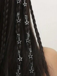 Cecillia 假髮 20 件辮子螺旋髮圈帶銀色星星吊墜金屬長髮綹髮飾女式女孩髮飾