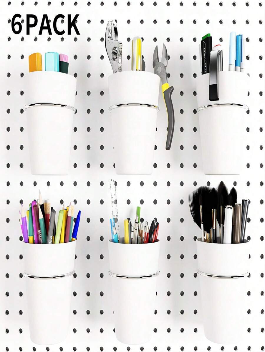 6 Sets Pegboard Hooks With Pegboard Cups, Pegboard Rings With Rings, Pegboard Cup Holder Accessories For Storage (white) - White - View 1