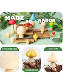 6 個未完成的天然木蘑菇,6 種尺寸,適用於藝術和工藝品項目裝飾,diy 情人節裝飾 - 杏色 - 查看 4