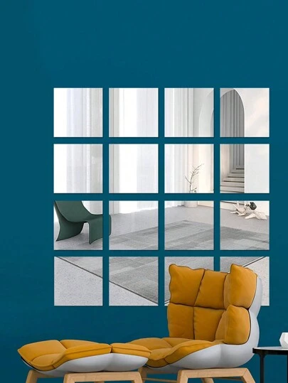 (20pcs/16pcs) Square Mirror Acrylic Wall Stickers, Children Room Decorative Self-Adhesive Geometric Mirror Wall Stickers For Living Room, Bedroom, Bathroom, Entrance, Creative Home Decor Back To School School Supplies Wall Decor Wall Mirror Mirror For Room Bathroom Decor Living Room Decor