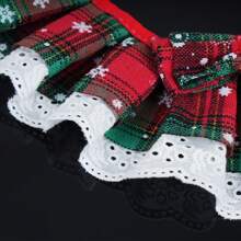 寵物領巾,紅綠色格紋風格蝴蝶結設計貓咪圍兜配蕾絲,適用於小貓和小狗 - 彩色 - 查看 6