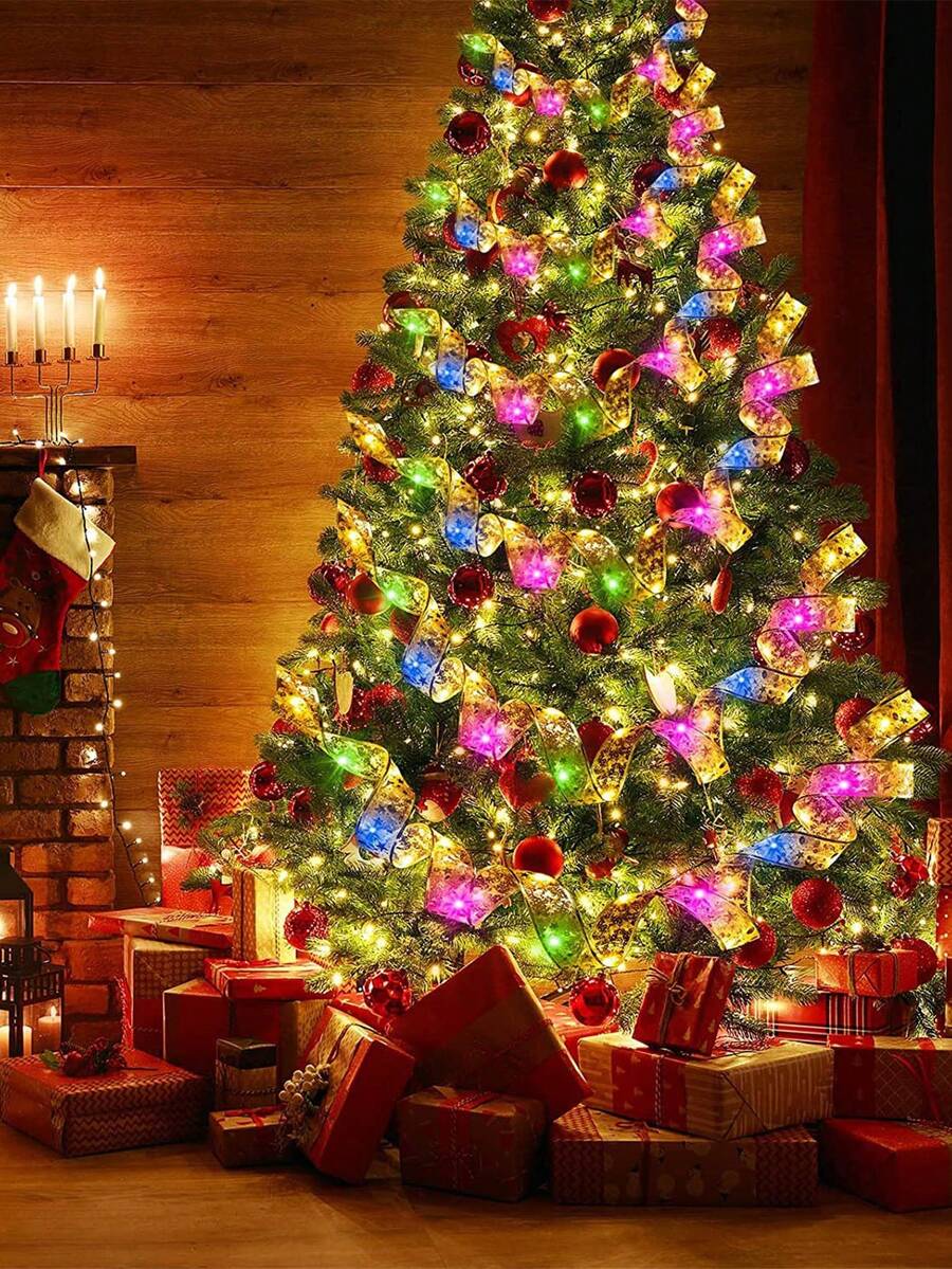 Led Ribbon Christmas Tree Decorative Light String, Festive Ambience, Double-layer Hot Stamping Silk Ribbon, Copper Wire Light - Multicolor - View 1