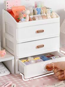 1個化妝品收納盒抽屜式化妝桌客廳桌面護膚品組織者防塵置物架多層睡房 - 乳白 - 查看 2