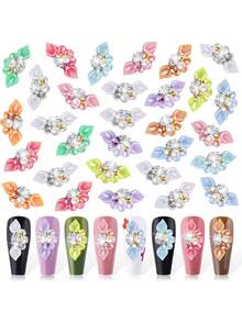 30 件 3D 花卉魅力指甲水钻，适用于丙烯酸指甲装饰、美甲宝石、指甲珍珠水晶、女士指甲鞋装饰 - B