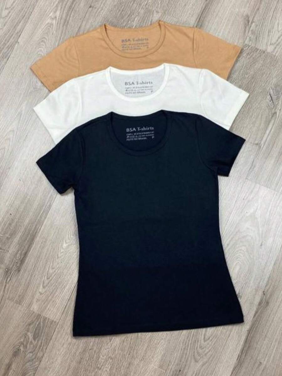 女性 T 恤套裝3件組,基本款純棉簡單 T 恤上衣 - 彩色 - 查看 1