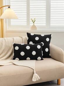 1入黑白圓形泡泡紋絨布枕套,天鵝絨面料,波西米亞風格,柔軟靠墊套,適用於客廳,臥室,沙發,床,全季節,室內枕頭